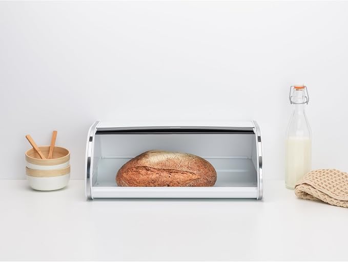 Brabantia Roll Top Bread Box | Large | White | Metal Front Opening Bread Store for Kitchen Countertop | Partly Flat Top for Extra Storage, Magnet Closing Lid | Fits 2 Loaves - Image 6