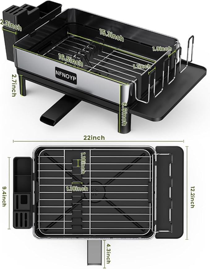 Dish Drying Rack, 304 Stainless Steel Dish Rack and Drainboard Set, Rustproof Dish Drainer with Anti-Pooling Automatic Drainage, Large Capacity Kitchen Counter Organizer, Black - Image 8