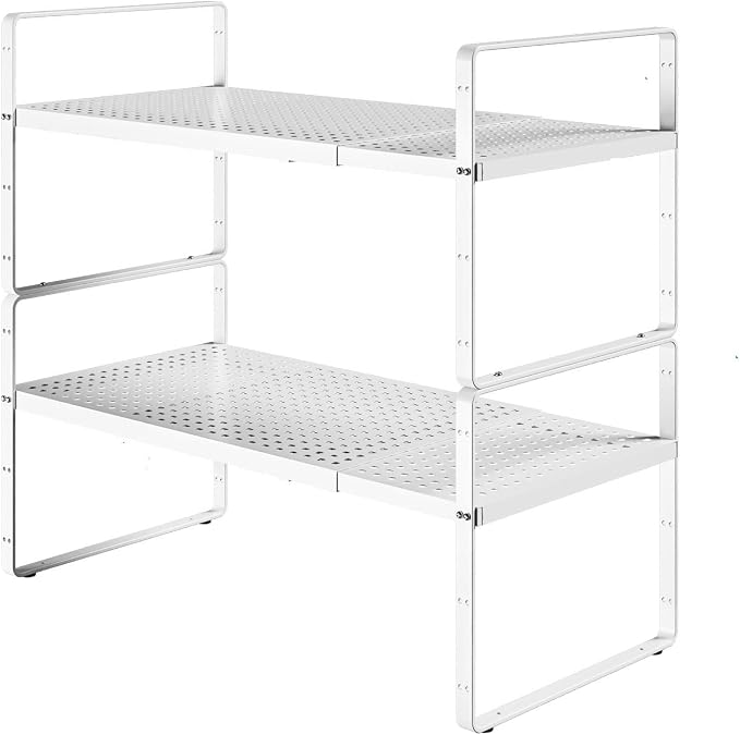 Expandable Cabinet Shelf Organizers, Kitchen Small Stand Rack Organization for Countertop Cupborad Pantry Desktop Spice Rack, White 2 Pack by KIKIBRO