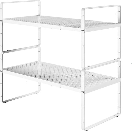 Expandable Cabinet Shelf Organizers, Kitchen Small Stand Rack Organization for Countertop Cupborad Pantry Desktop Spice Rack, White 2 Pack by KIKIBRO