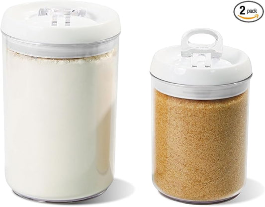Felli Flip Tite Storage Container with Lid 6" ROUND Airtight Ring Lock Top, Plastic Canister Jar for Flour Sugar Rice Protein Powder Coffee Cracker Kitchen Pantry Organizer (6" Round Nest-M 2pk) by Felli