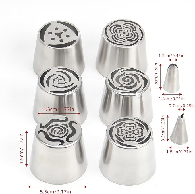 10Pcs Extra Large Russian Piping Tips Set, Stainless Steel Rose Flower Nozzles for Cake Decorating, Includes 6 Extra Large Flower Tips, 2 Leaf Tips, 2 Cloth Piping Bags, Baking Tools - Image 3