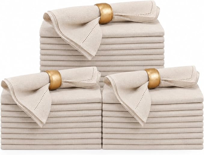 Bedding craft Linen Flax Cotton Cloth Napkins 18x18 Set of 72 – Natural Hemstitched with Mitered Corners – Machine Washable Dinner Napkins for Weddings, Events, Parties & Cocktails (6 Dozen) by BeddingCraft