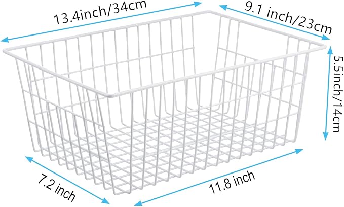 Wire Storage Freezer Baskets, Set of 2 13.4" Household Organizer Storage Bins Fridge Basket Rack with Handles for Kitchen Cabinets, Pantry, Office, Bathroom Organization - White - Image 6