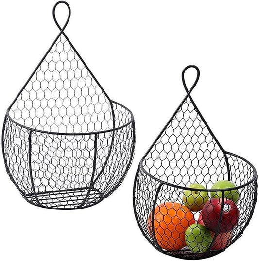 ERYTLLY Metal Fruit And Vegetable Storage Hanging Basket Wall Mounted, For Kitchen Black Wire Baskets for Flowers, Fruits and Veggies, - Set of 2 by ERYTLLY