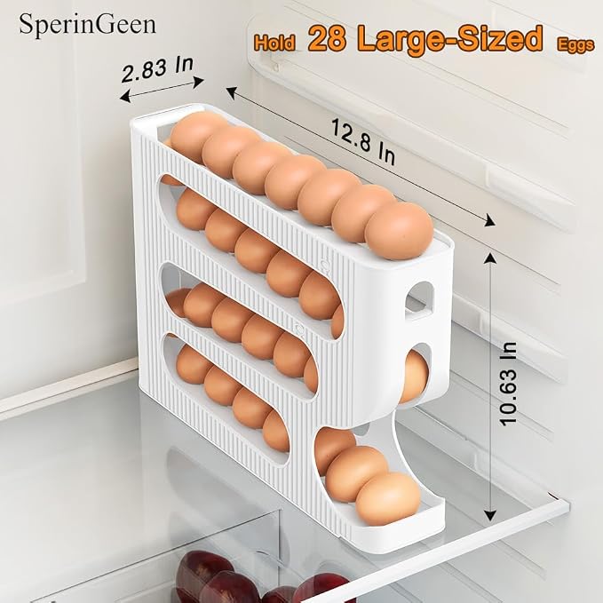 Automatic Rolling Down Egg Holder, SperinGeen Egg Roller Holds 56 Count | 2 Pack Egg Organizer Storage for Refrigerator, Space Saving Container, Dispenser for Fridge - Only for "LARGE" Sized Eggs - Image 6
