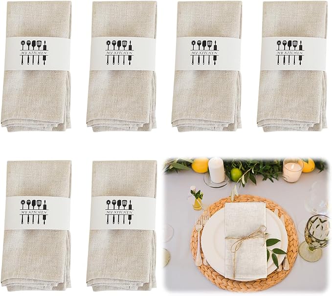 Set of 6 Plain Colour Linen Blend Fabric Dinner Napkins 40 x 40 cm Table Decoration Set for Events Wedding Birthday Dinner Cafe Kitchen Restaurant (Beige) by Yuragim