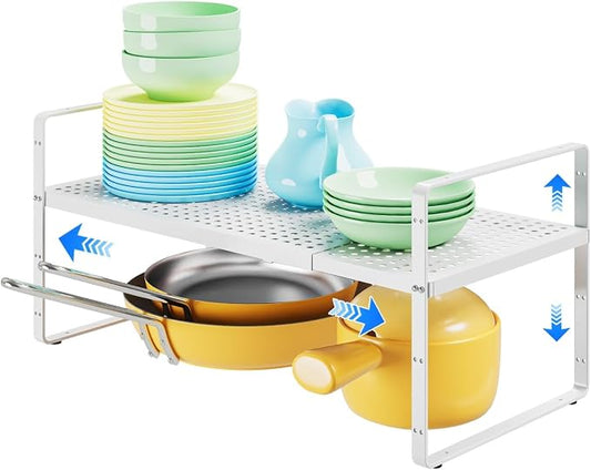 Expandable Kitchen Shelf Organizers, Kitchen Cabinet Organizer Stand Rack Organization for Countertop Cupborad Pantry Spice Rack, White 1 Pack by KIKIBRO