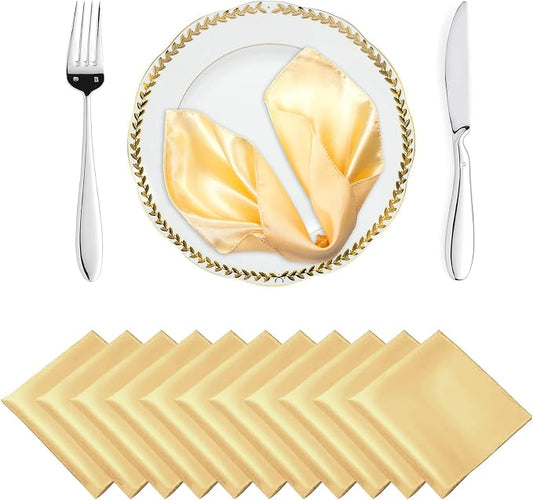 MDS® Pack of 25 Satin Napkins 12 x 12 Inch, Soft Silky Reusable Cloth Dinner Table Napkins for Wedding Décor, Reception, Birthday, Parties, Banquets, Catering, Restaurants & Hotel - Beige by MDS