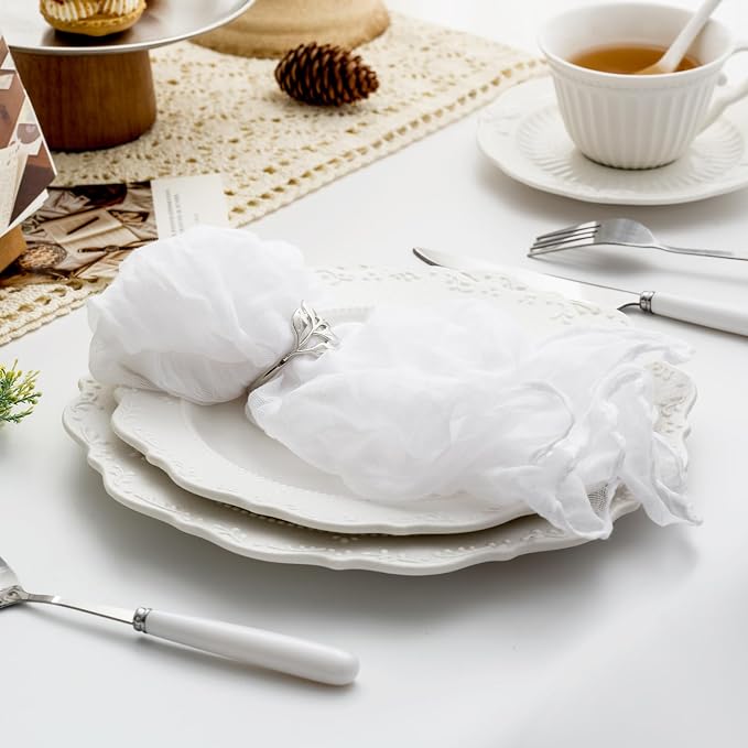 60 Pack White Cheesecloth Napkins Washable 21x21 Inches White Cloth Napkins Set of 60 Dinner Table Napkins for Wedding Cotton Gauze Bridal Baby Shower Rustic Boho Summer Party Table Decor - Image 5