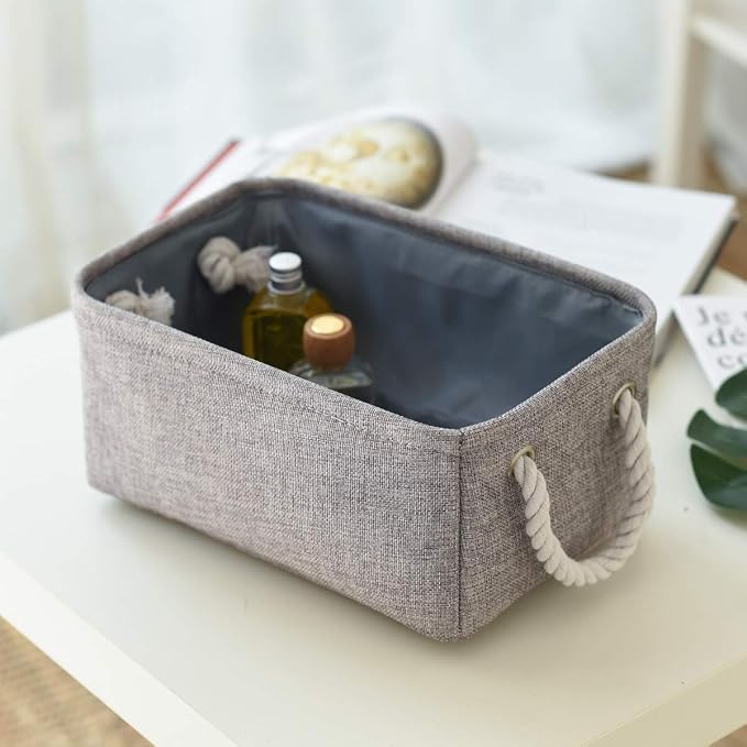 Foldable Small Storage Baskets with Strong Cotton Rope Handles [6-Pack] Gray Collapsible Storage Bins Set Works Room Storage, Nursery Baskets - Image 8