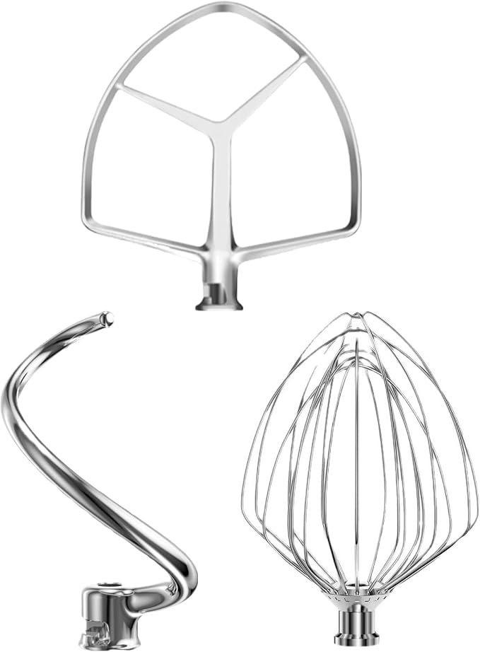Stand Mixer Attachment 3-Piece Set for KitchenAid 7QT Lift Bowl Mixer | Stainless Steel , Includes whisk, flat beater and dough hook for KitchenAid 7-quart mixer, Dishwasher Safe by MEILEYII