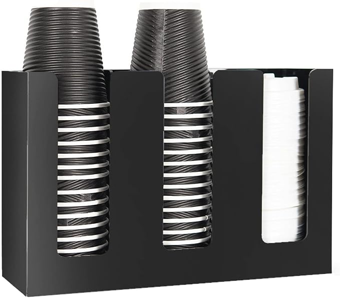 Tirifer Disposable Paper Cup Dispenser, Acrylic Coffee Cup and Lid Storage Organizer Holder, Coffee Milk Tea Shop Restaurant Accessories Christmas Party Supplies, 3 Compartments - Image 6