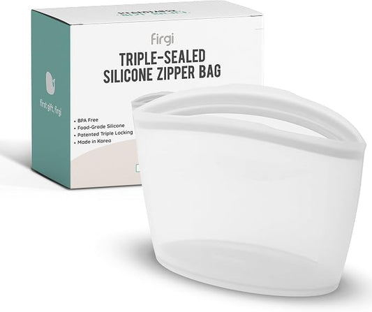 Reusable Silicone Food Storage Bag, 6 Cups, Large Container, Made in Korea BPA-Free Platinum Silicone, Triple-Airtight Freezer Bag, Microwave Safe, Sous Vide, Meal Prep, 51oz, White by FIRGI-FirstGift
