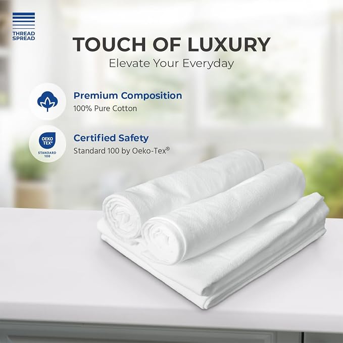 THREAD SPREAD 100% Cotton Dish Cloths - Flour Sack Kitchen Towels - Cotton Blank Towel - Thick Absorbent Quick Dry, Machine Washable - Cleaning & Drying - 28"x28" - Pack of 12, White - Image 2