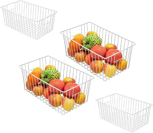 16Lx12W inch Wider Freezer Storage Organizer Baskets Container, Deep Metal Wire Chest Upright Refrigerator Divider Bins with Built-in Handles for Cabinet, Pantry, Closet, Kitchen(4) by Y.Z.Bros