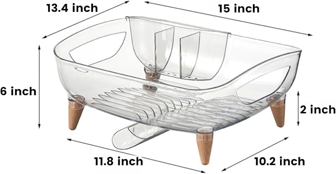 Dish Rack, Dish Drying Rack for Kitchen Counter, Dish Drainer with Drainboard Set and Utensil Holder, Sink Drying Dish Strainer Rack (Clear) - Image 3