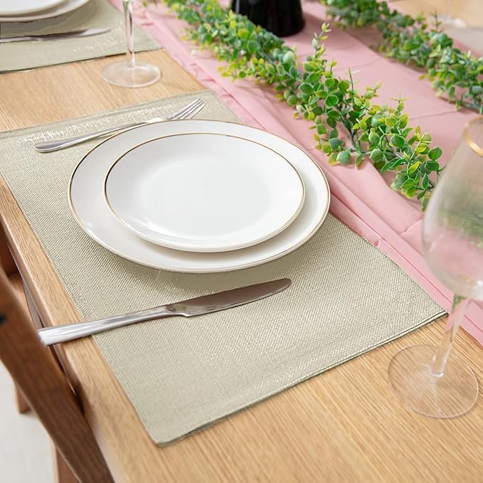 Cloth Placemats Set of 8, Linen Type Fabric Placemats Machine Washable Heat Resistant Placemats Wrinkle Free Thick Polyester Kitchen Place Mats for Dining Table (Beige) - Image 3