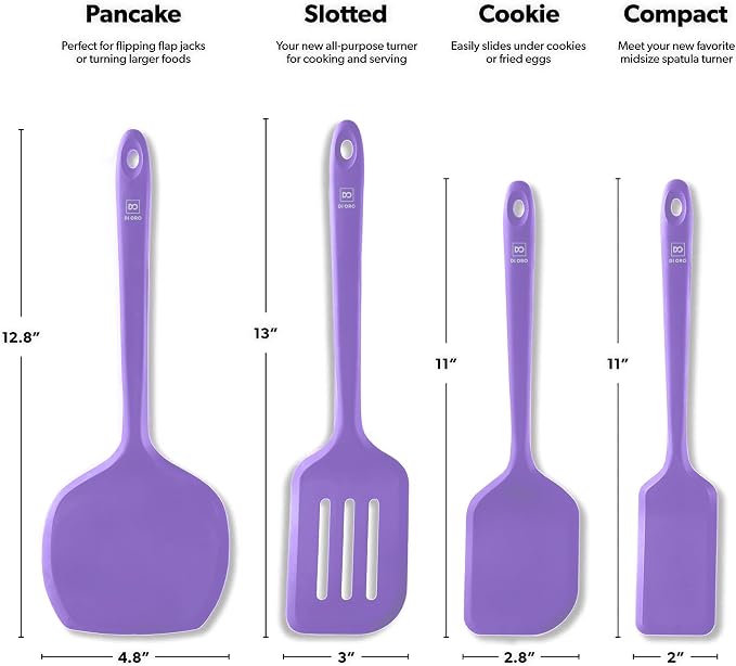 New DI ORO Silicone Turner Spatula Set - Kitchen Spatulas for Nonstick Cookware - Cooking Utensils for Flipping Eggs & Pancake - 600°F Heat-Resistant BPA Free Turners - Dishwasher Safe (4pc, Lavender) - Image 5