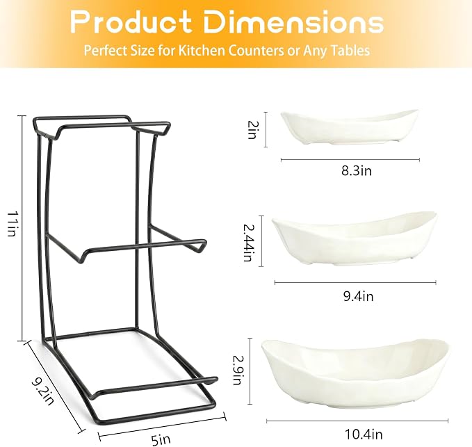 3 Tier Ceramic Fruit Basket for Kitchen Counter with Metal Stand, Fruit Bowls with Rack, Porcelain Bowls for Vegetable Bread Candy Snack Nuts Dessert Cake Tray - Image 2