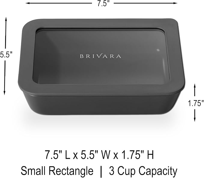 Glass Food Storage Container with Lid, 3-Cup Small Rectangle | Microwave-Safe Airtight Lid, Oven-Safe Ceramic-Coated Glass | Zero Plastic, No PFAS/PFOA/BPA, Reusable [Onyx] - Image 2