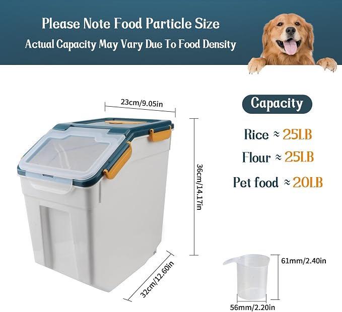AnRui Large Flour Storage Containers 25Lbs Airtight Rice Storage Container BPA Free Kitchen Pantry Food Storage Bin Sugar Snack Cereal Grain Organizer Box with Wheel, Scoop, 4Pack, Blue - Image 2