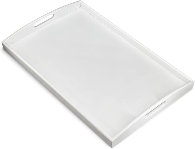 Bam & Boo White Bamboo Serving Tray Extra Large with Handles for Food, Drinks, Storage, Decor, Vanity, Breakfast, Parties, Weddings, Picnics(23.6” x 15” x 2.35”, White) by BamBoo