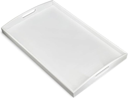 Bam & Boo White Bamboo Serving Tray Extra Large with Handles for Food, Drinks, Storage, Decor, Vanity, Breakfast, Parties, Weddings, Picnics(23.6” x 15” x 2.35”, White) by BamBoo