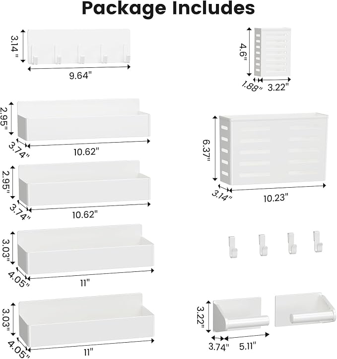Magnetic Spice Rack for Refrigerator,8 Pack Magnetic Shelf,Fridge Magnet Organizer with Paper Towel Holder,Utensils Racks,Hook Rack,Deepened Basket,Fridge Organizers and Storage White(8 Pack) - Image 2