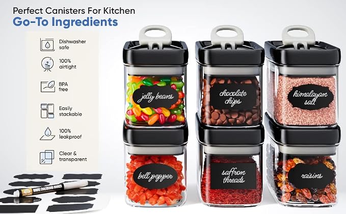 Chef's Path Airtight Food Storage Containers with Improved Lids, Set of 6, 1L Kitchen and Pantry Canisters for Coffee, Spices, and Dry Food, Includes Labels and Marker - Transparent, All Same Size - Image 2