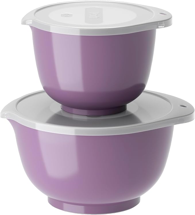 Rosti Margrethe Mixing Bowl Set, Set of 4 Mixing Bowls, 2 Mixing Bowls and 2 Lids, Recyclable Plastic, 1.5 Litre and 3 Litre, Lavender by Rosti