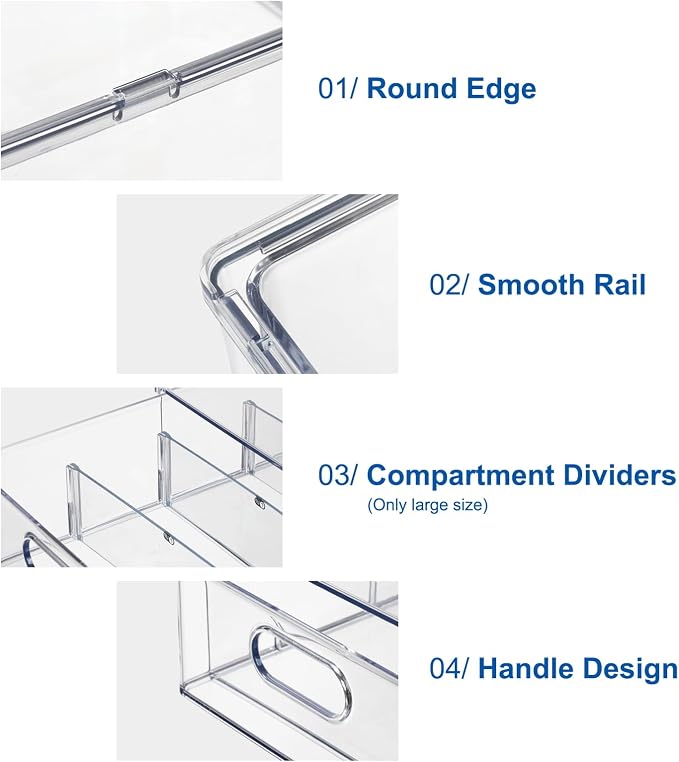 Fridge Organizers and Storage Pull Out Drawer, 4 Small | Stackable, Clear, Fruit and Veggies Containers, for Kitchen, Cabinet - Image 6