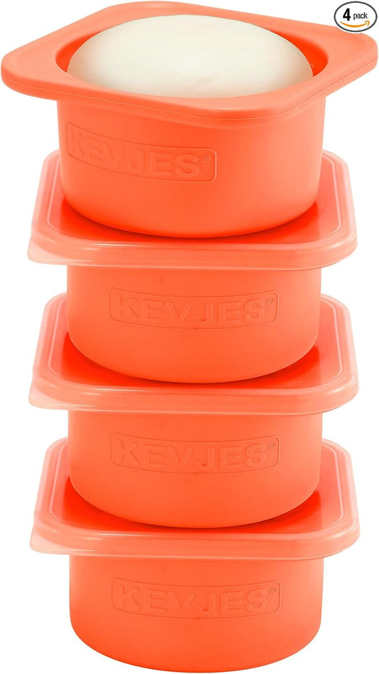 PLUS 1000ml Pizza Dough Proofing Containers for DIY family Artisan Pizza, Food Grade Silicone Stackable Boxes with Lids, Freezer, Fridge, Dishwasher Safe,4sets (Red) by kevjes