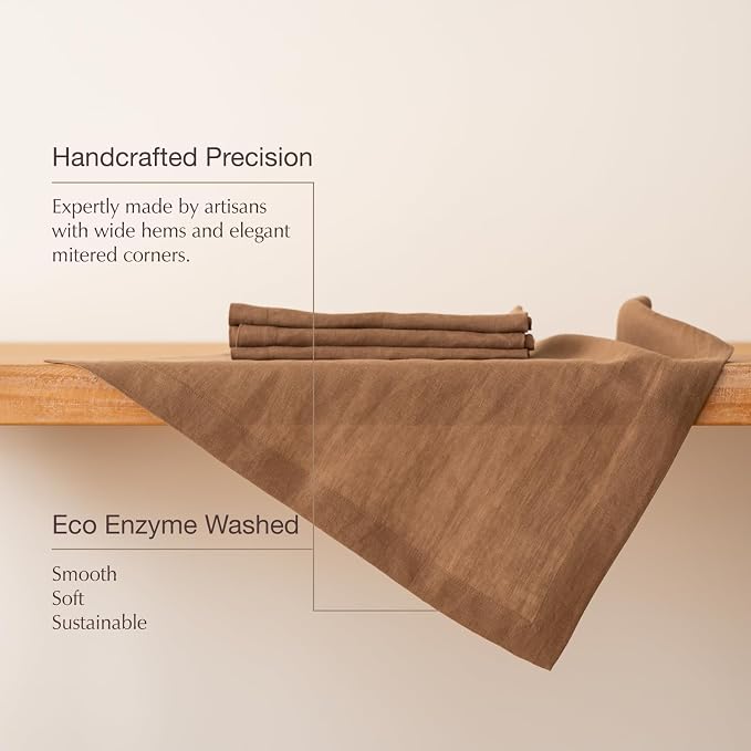 KNOKNO Home Pure Hemp Placemats 18 x 18 Inch Set of 4 Handcrafted with Mitered Corners Natural Fabric,Machine Washable Table Mats for Dining Tables (Chocolate Brown, Napkins | Set of 4) - Image 4