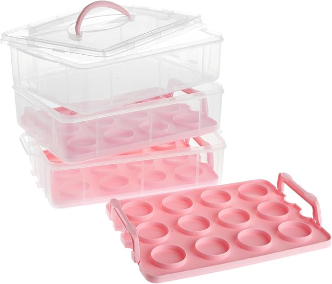 Juvale 3-Tier Cupcake Carrier - Airtight Plastic Container for Baking - Stackable Cupcake Containers & Removable Trays - Portable Cake Transport Holder - Holds 36, Pink, 13.5"x10.25"x10.75" - Image 9