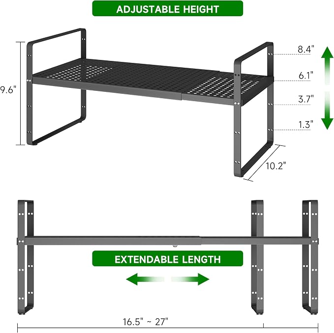 Expandable Cabinet Shelf Riser, Adjustable Cabinet Organizer, Black | 80LB Heavy Duty Metal Shelving Units and Storage For Small Appliance, Adjustable Stackble Storage Shelf Organizer For Kitchen - Image 2