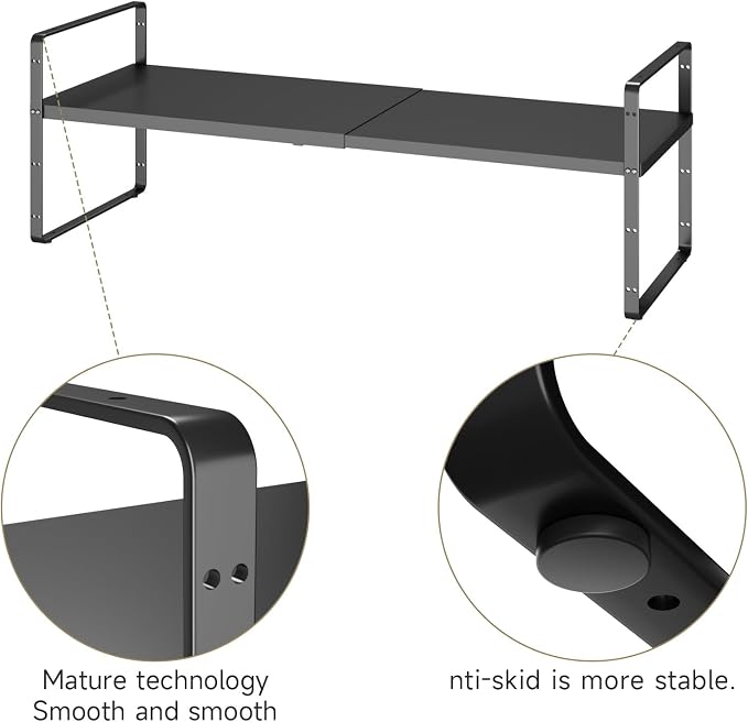 16.5~27.1" Expandable Shelf，2Pack 10.2" Wide Adjustable Height Cabinet Shelves，Black - Image 5