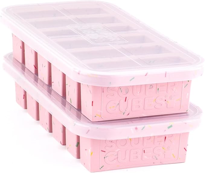 Souper Cubes 1/2 Cup Silicone Freezer Molds with Lids, Cotton Candy, 2-Pack | 100% Platinum-Cured Silicone Freezer Cubes, Oven & Microwave Safe, Perfect for Freezing Broth, Sauces, Sides and More by SouperCubes%C2%AE
