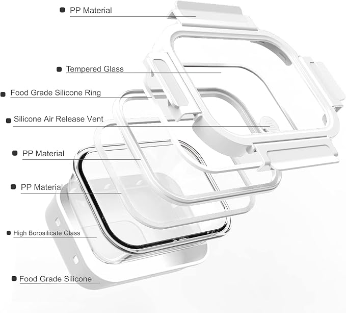 Glass Food Storage Meal Prep Containers - Food Grade Silicone Wrap & Air Release Vent, Rectangular shape - 8 Pc Set (4 Containers - 4 Matching Lids) - Image 3