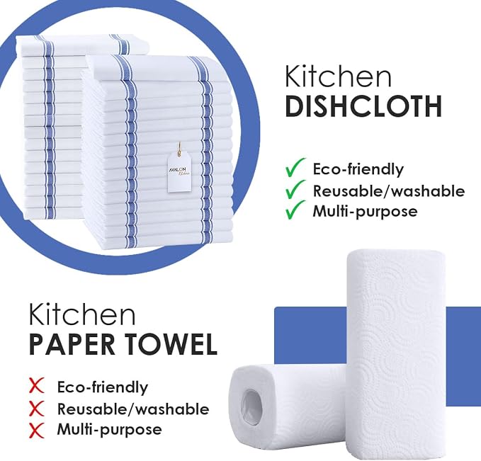 Dish Towels 30 Pack Blue Stripe 100% Cotton Kitchen Towel 15x25 Inch Tea Towels, Dish Cloths for Washing Dishes, Kitchen Rags for Drying Dishes - Image 2