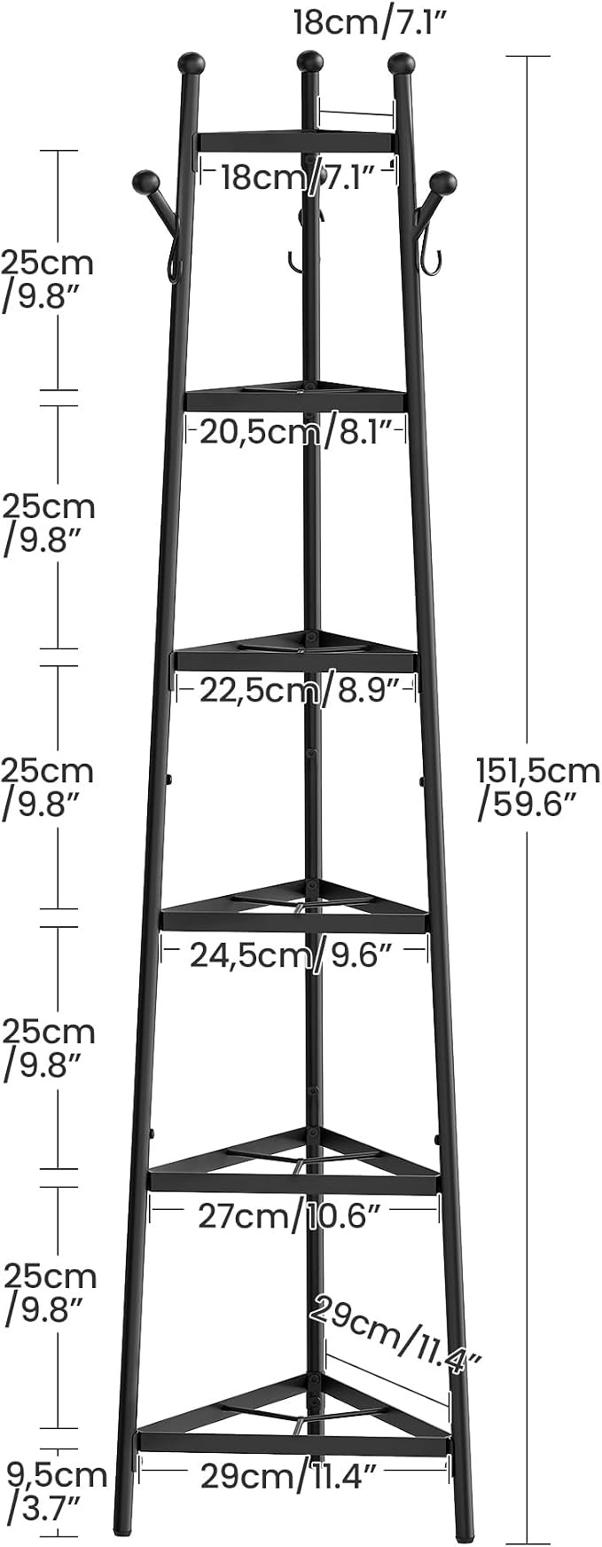Pot Racks, 6-Tier Cookware Stand, Triangle Shelf Storage Tower for Kitchen, Pans Pots Storage Rack, Metal Wire Shelf Organizer, Corner Shelf, for Kitchen, Living Room, Black TPR15BB - Image 6