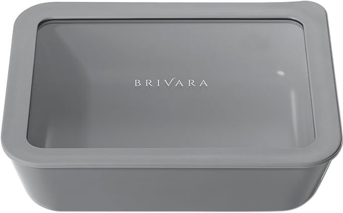 Glass Food Storage Container with Lid, 6-Cup Medium Rectangle | Microwave-Safe Airtight Lid, Oven-Safe Ceramic-Coated Glass | Zero Plastic, No PFAS/PFOA/BPA, Reusable [Smoke] by BrivaraHome