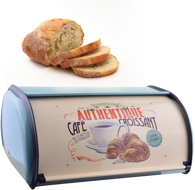 Metal Bread Box with Roll Top, Large Capacity Airtight Vintage Metal Bread Bin, Space Saving Countertop Storage for Kitchen Home Loaves and Pastries (Blue Green) - Image 3