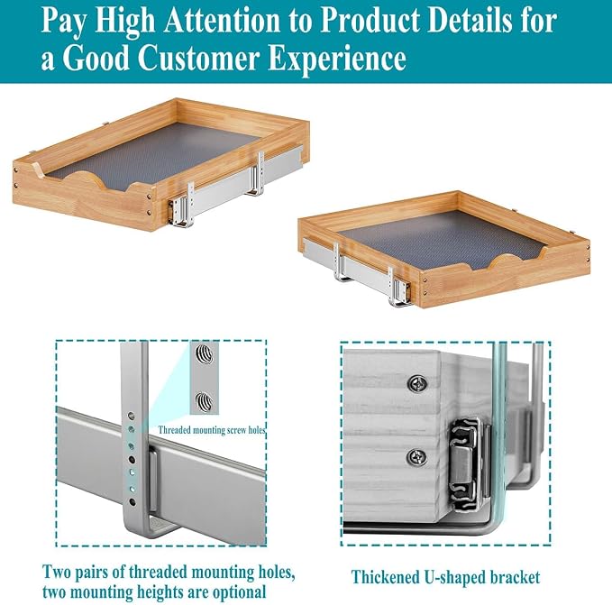 OCG Pull Out Cabinet Organizer 20"W x 21"D, Slide Out Wood Drawer Shelf, Pull Out Shelves for Base Cabinet Organization in Kitchen, Pantry, Bathroom - Image 6