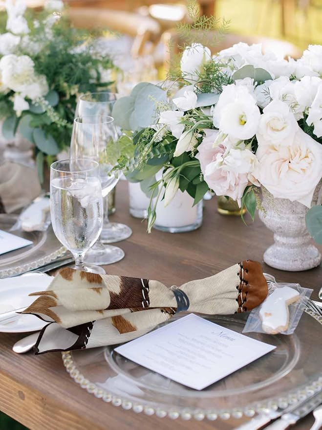 Brown White Geometric Cloth Napkins Set of 8, Retro Plush Cowhide Texture Dinner Napkins Cloth Washable, Cocktail Napkins Reusable for Wedding, Party, Birthday (20"x20") - Image 4