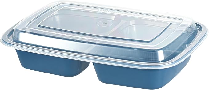 Asporto 26 Ounce Compartment Take Out Boxes, 100 Microwavable Meal Prep Containers - 3 Compartments, With Clear Plastic Lids, Midnight Blue Plastic Food Containers, Do Not Contain BPA - Restaurantware - Image 13