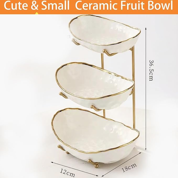Fruit Bowl Basket for Kitchen Countertop, 3 Tier Fruit Holder with Gold Metal Stand, Serving Tray for Food, Vegetable, Cake, Dessert in Party (Gold, 3 Tier) - Image 2