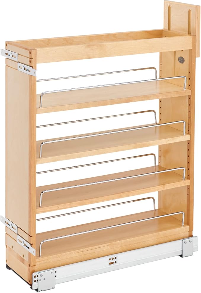 Rev-A-Shelf Maple Pullout Organizer w/Blum Soft-Close for Frameless Full-Height Base Cabinets, Full Extension Slides & Adjustable Shelves, Min Opening Width of 7.5", 448-BCSC-6C by Rev-A-Shelf