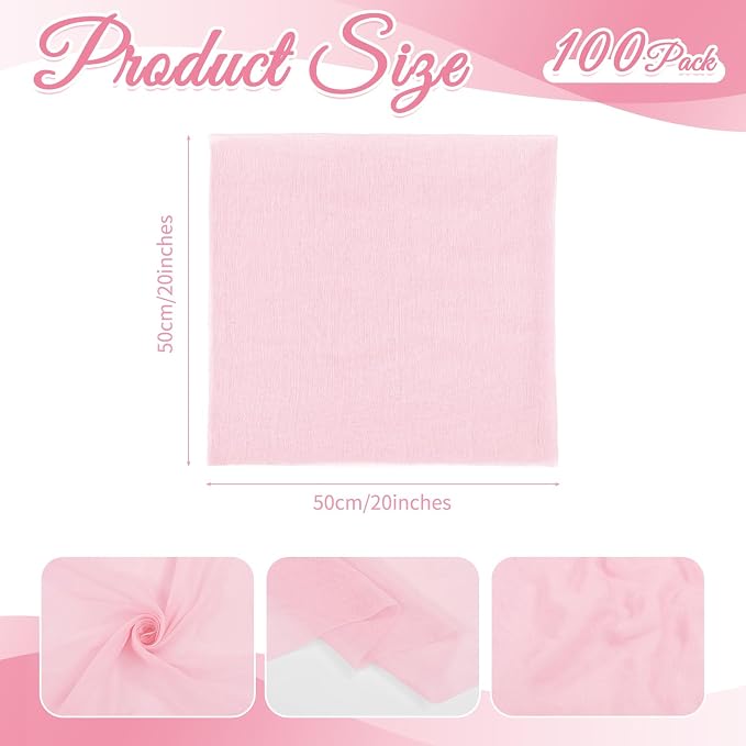 Pink Cheesecloth Napkins - Bulk Set of 100, 20x20 Inch Washable and Reusable Boho Cotton Gauze Light Pink Cloth Napkins for Weddings, Bridal Girl Baby Shower, Party and Banquet - Image 2
