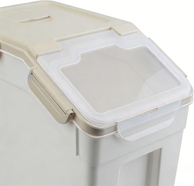 Saim 4 Pack 25lb Flour & Rice Storage Container Bin,Rice Dispenser (Grey) | BPA free plastic with seal lid, rolling wheels and measuring scoop for rice, flour, cereal and grain one-hand scooping - Image 5
